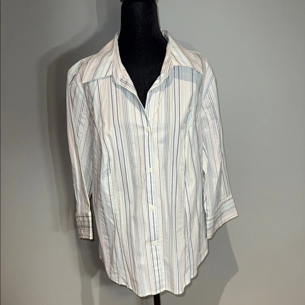 George Women's Striped Blouse - White and Blue shimmery silver stripes - Picture 1 of 10